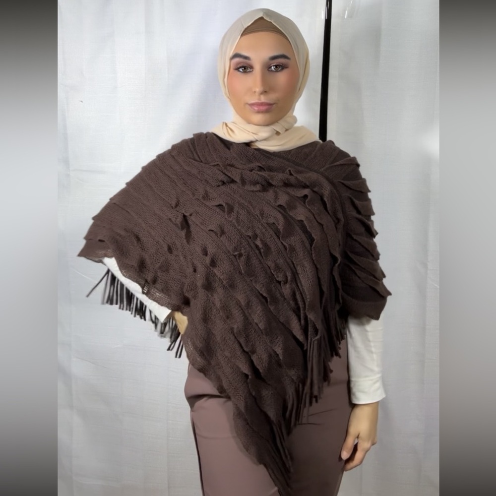 Charlotte Daniel Brown Poncho Ruffled, Abstract OS